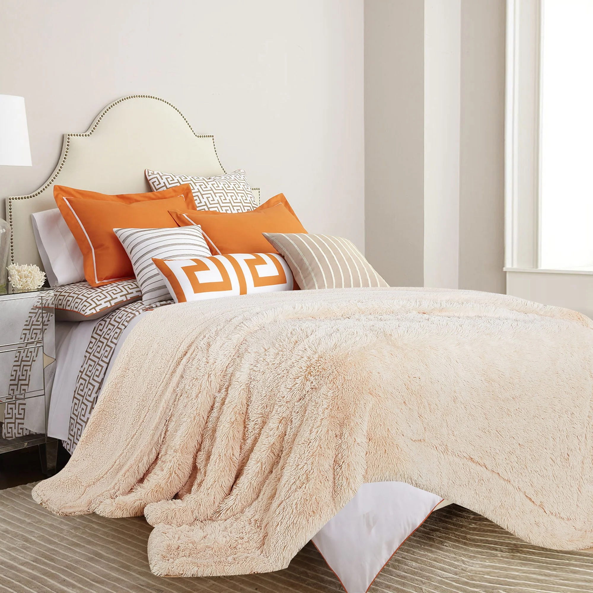 Solid Faux Long Fur Throw Blanket