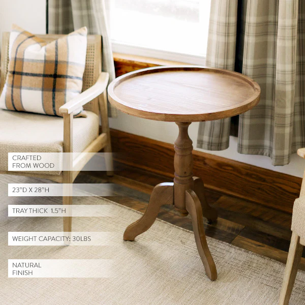 Round Wood Side Table with Spindle Base