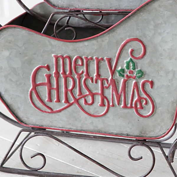 Embossed Metal Christmas Sleighs, Set of 2