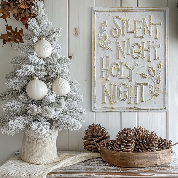 Silent Night Aged White Wall Decor
