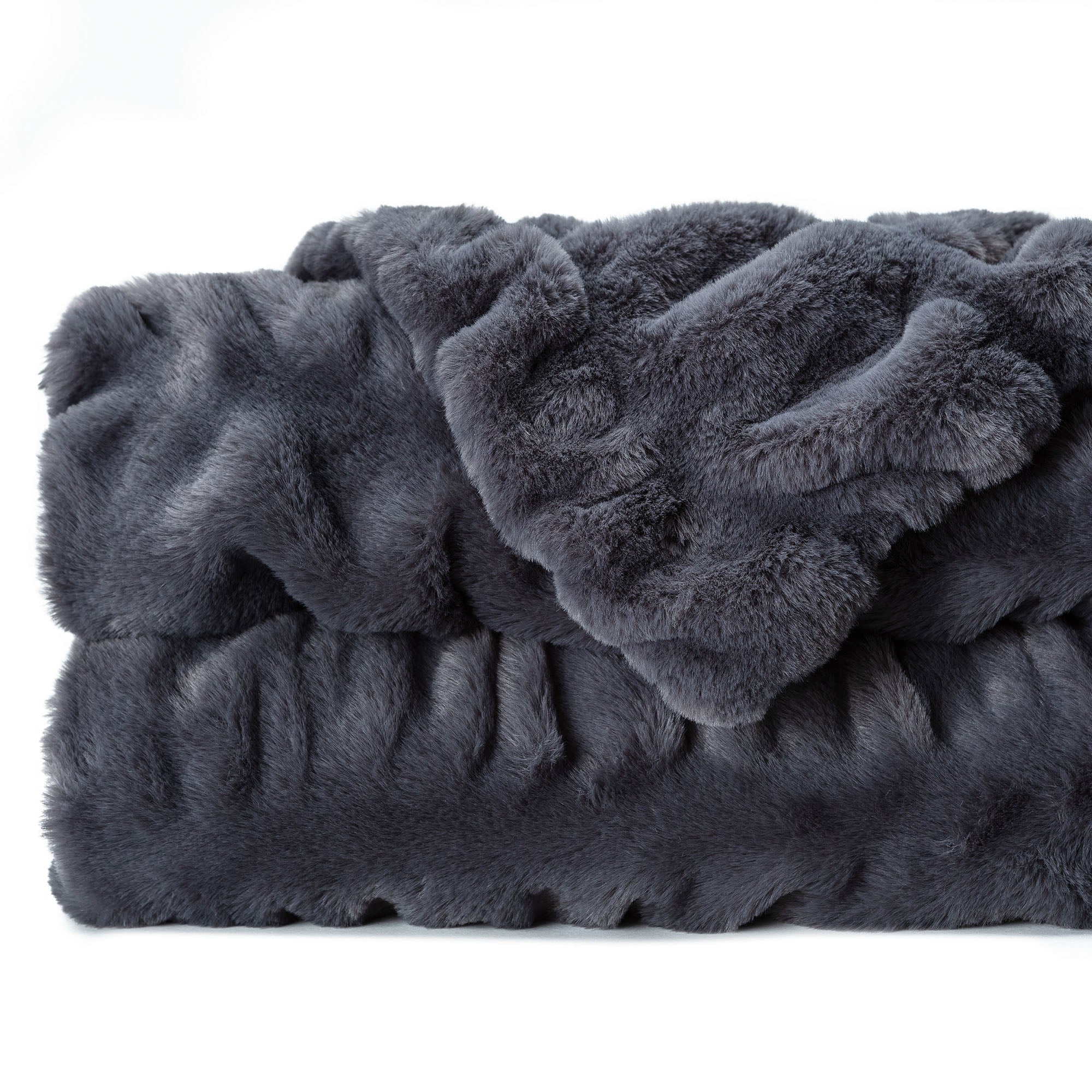 Ruched Faux Fur Throw Blanket