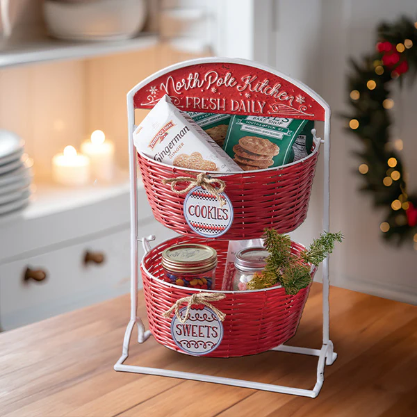 North Pole Kitchen Tiered Basket Stand