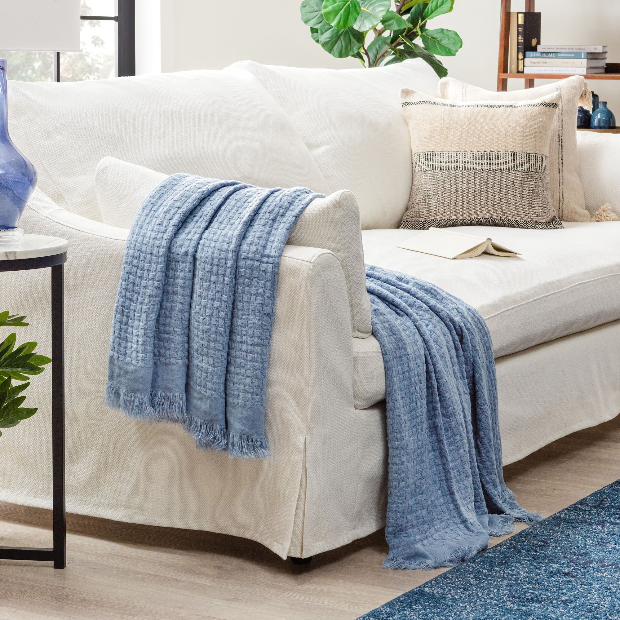 Waffle Fringe Throw Blanket