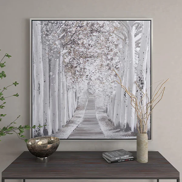 Tree Lined Path Wood Wall Decor with Silver Frame