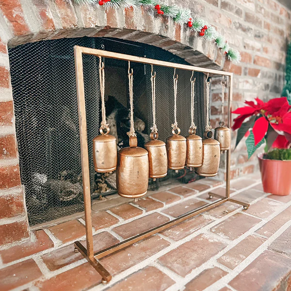 7 Metal Christmas Bells on Stand