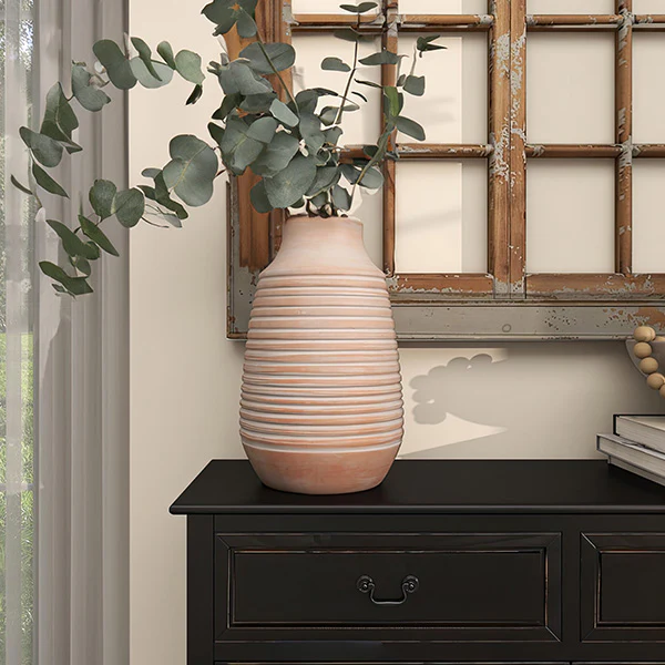 Distressed Ribbed Terracotta Vase