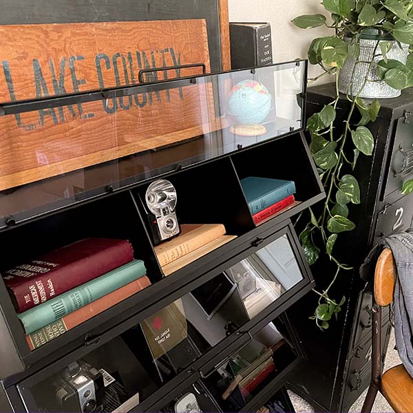 Geometric Metal Storage Cabinet with Glass Doors