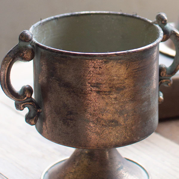 Antique Copper Finish Planter Urns, Set of 2