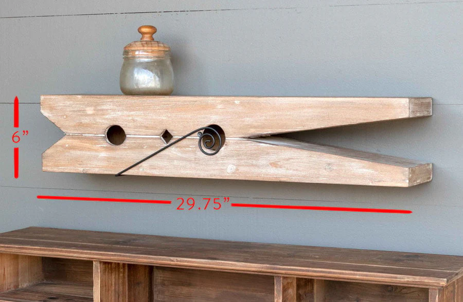 Oversized Wooden Clothespin Shelf, Pick Your Size