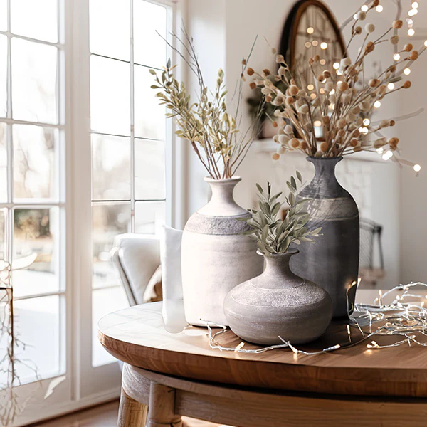 Large Handmade Elemental Clay Vases, Set of 3