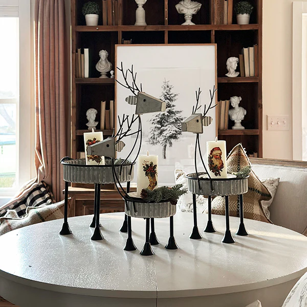 Galvanized Metal Reindeer Trays, Set of 3