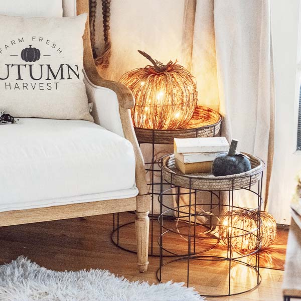 Metal End Tables with Seagrass Trays, Set of 2