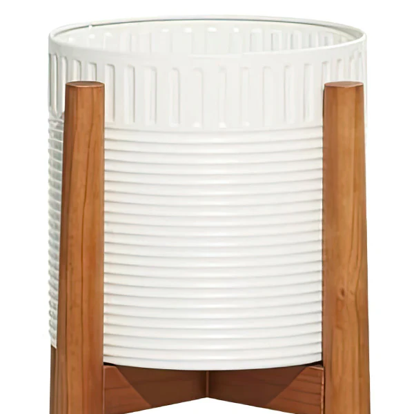 Matte White Iron Planters on Removable Stands, Set of Two