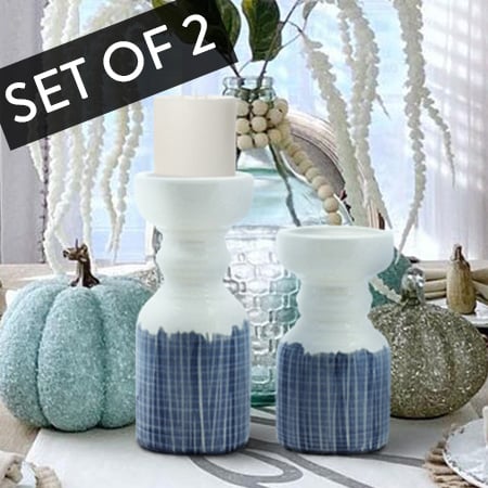 Two-Toned Terra Cotta Candle Holders, Set of 2