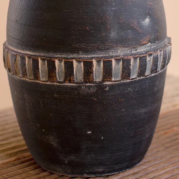 Hand Sculpted Black Clay Vases, Set of 5