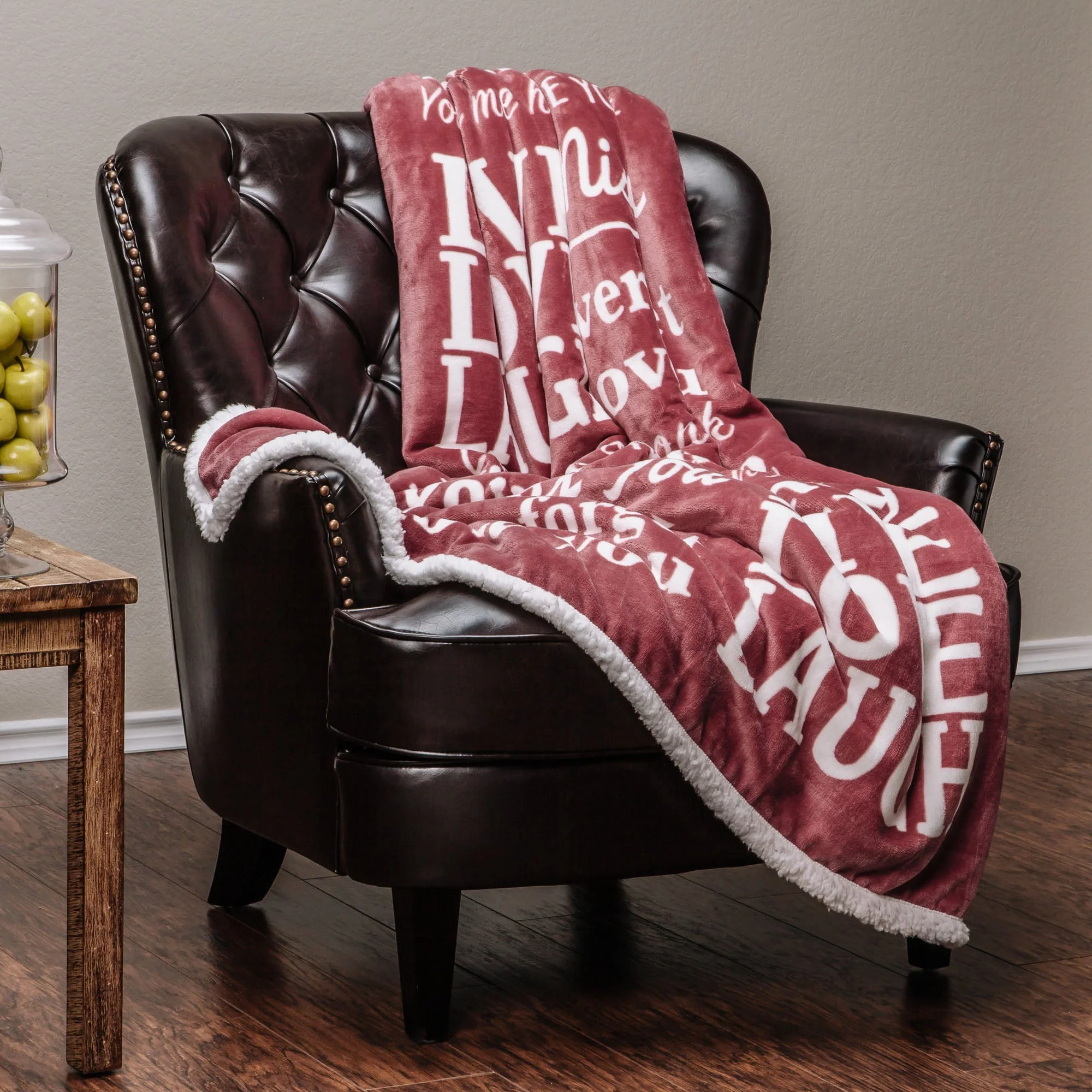 Love You Miss You Sherpa Throw Blanket