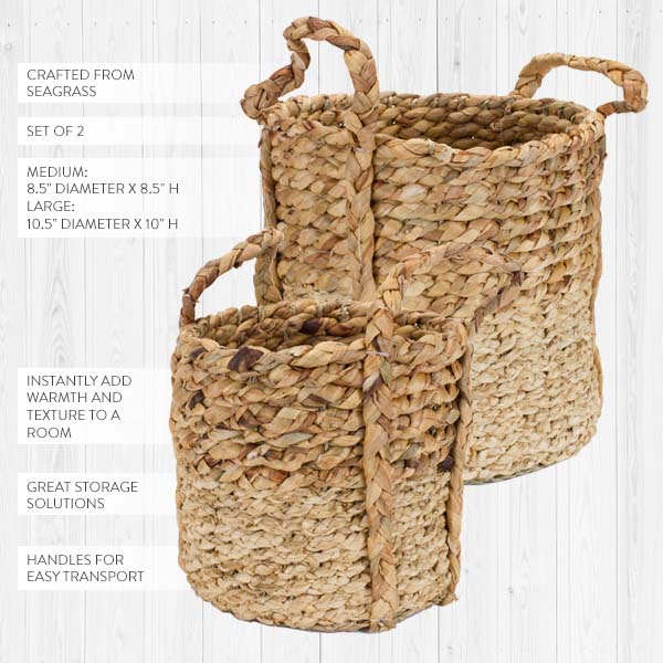 Handwoven Two-Toned Seagrass Baskets, Set of 2