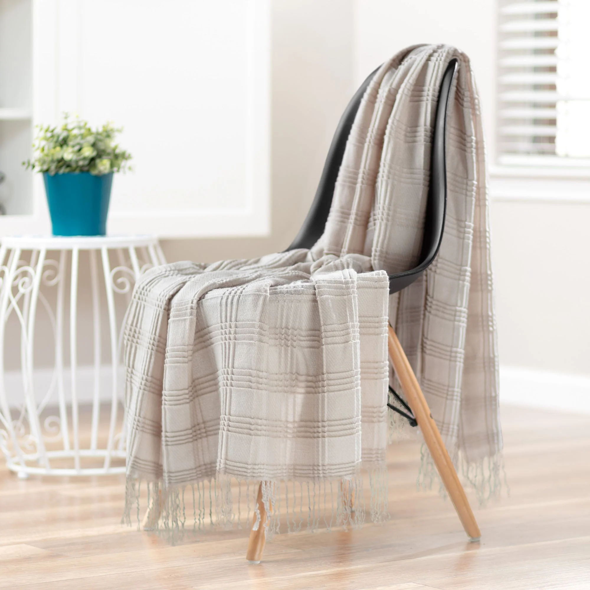Pleated Plaid Throw Blanket