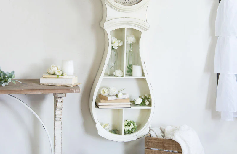 *HUGE* Distressed Wooden Wall Clock With Shelving