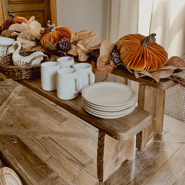 Multiuse Farmhouse Plant Stand Wooden Bench, Set of Two