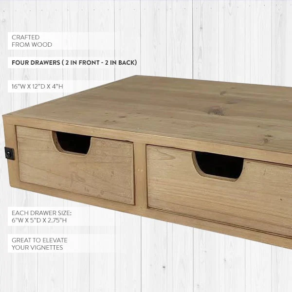 Rustic Wooden Storage Riser with Drawers