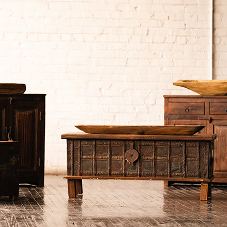 Antique Iron Panel Storage Coffee Table