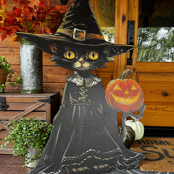 Indoor/Outdoor Cat Witch Cutout, Set of Two | Spooky Season Collection