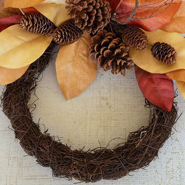 Faux Dried Magnolia and Pine Cones Wreath, Set of 2