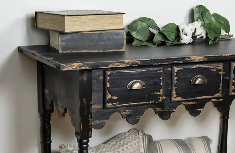Distressed Black Console Table
