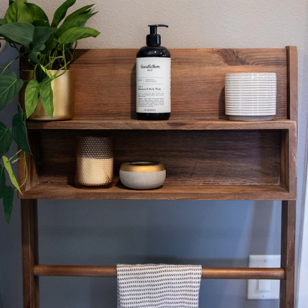 69 Inch Modern Ladder Pine Wood Shelf