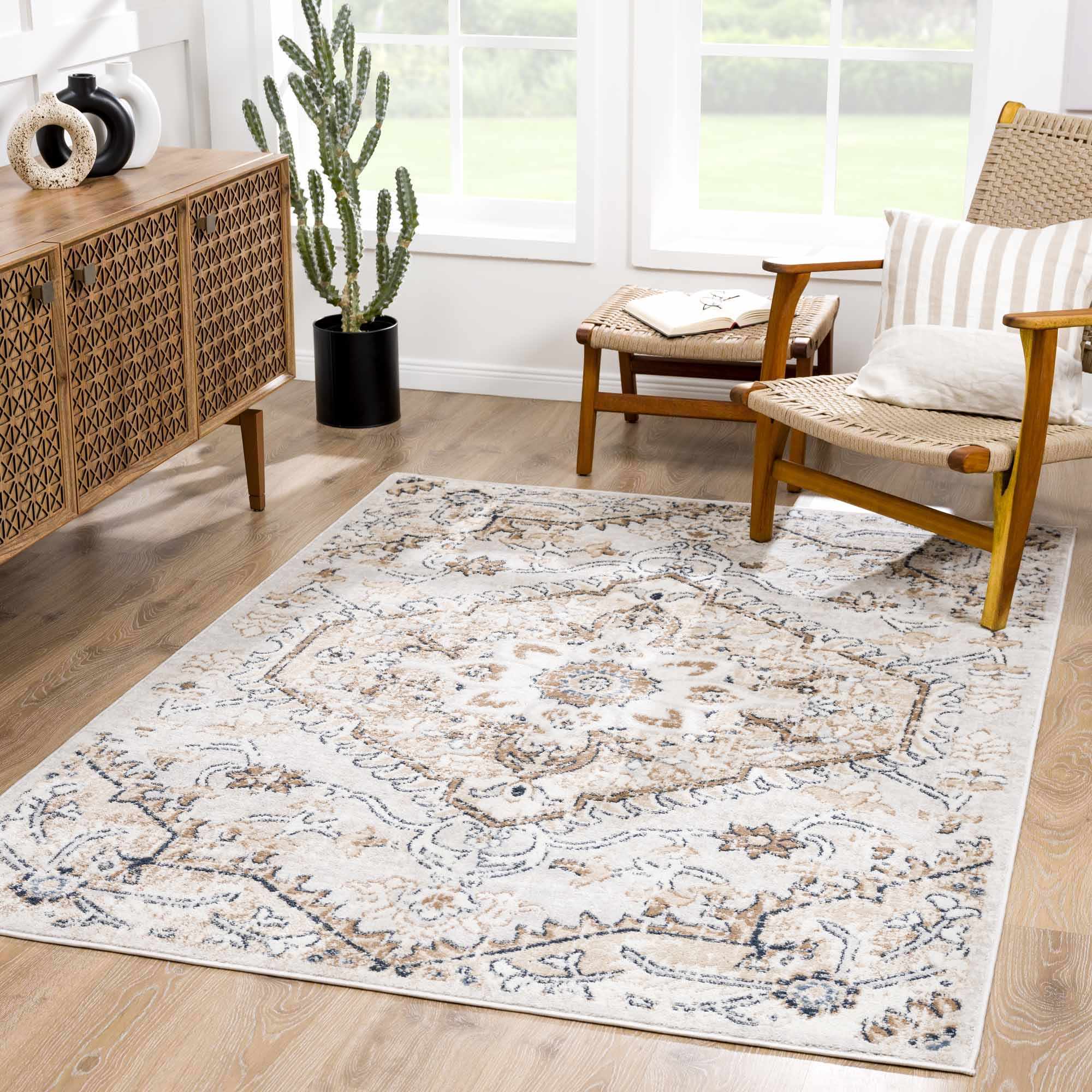 Cream Distressed Area Rug
