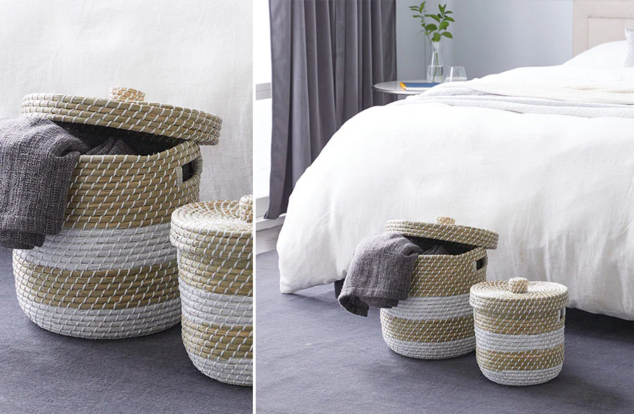 Two-Toned Seagrass Storage Baskets, Set of 2