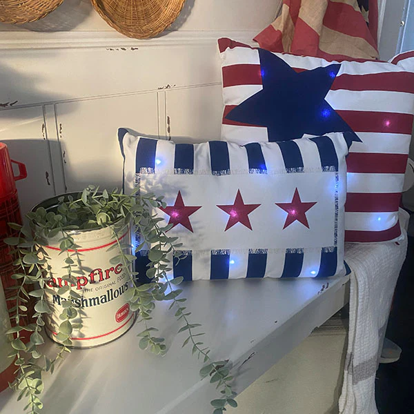 Outdoor Safe LED Light Up Patriotic Pillows, Set of 2