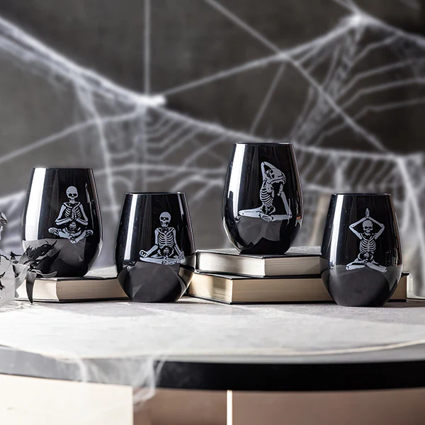 Skeleton Stemless Wine Glasses, Set of 4