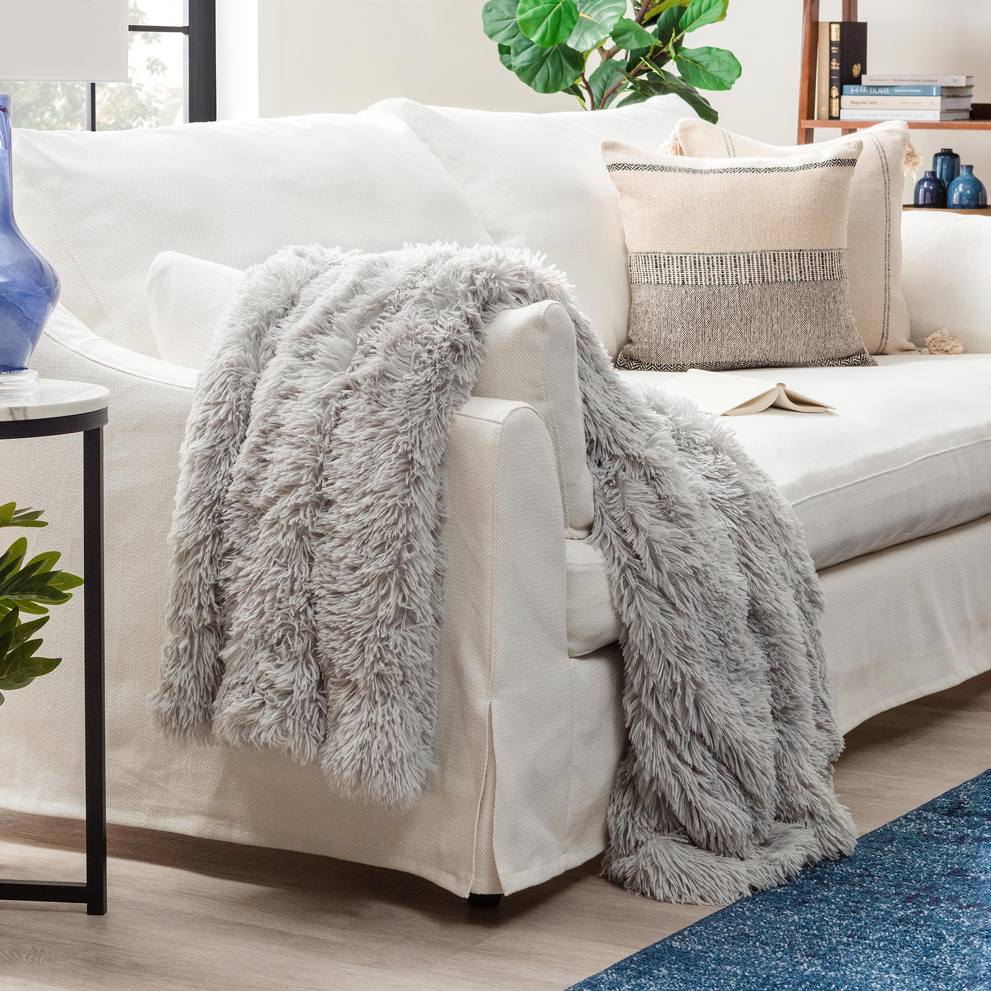 Solid Faux Long Fur Throw Blanket