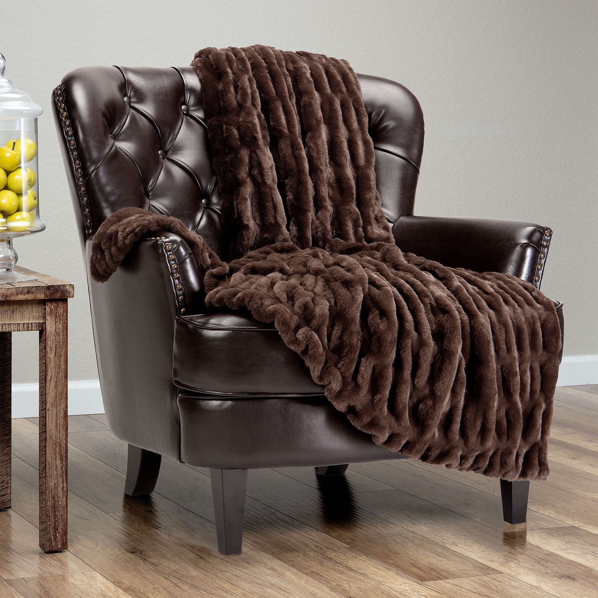 Ruched Faux Fur Throw Blanket