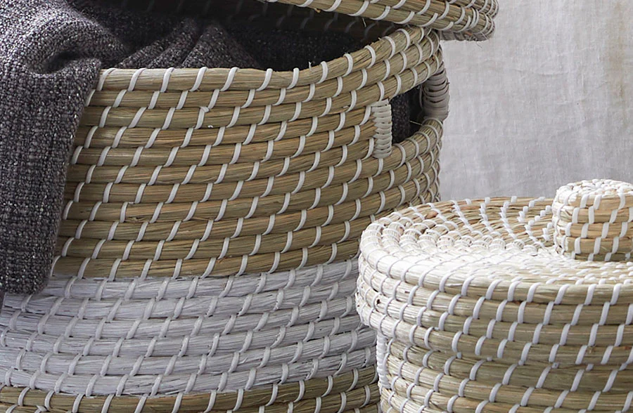 Two-Toned Seagrass Storage Baskets, Set of 2