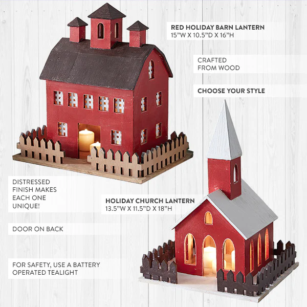 Red Holiday Miniature Building Wood Lantern, Choose Your Style
