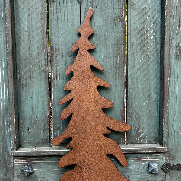 Rustic Distressed Metal Outdoor Trees with Yard Stakes, Set of 3