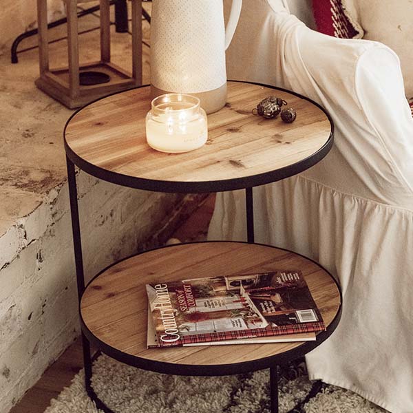 Two Tier Modern Reclaimed Wood Round Side Table