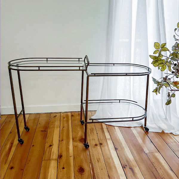 Folding Bronze Bar Cart with Wheels