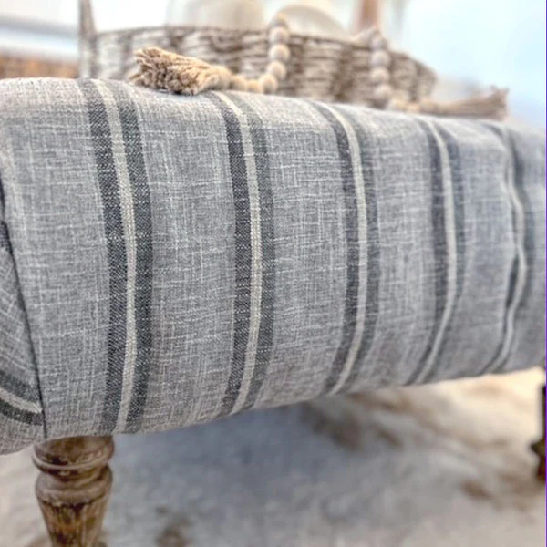 Large Striped Upholstered Ottoman