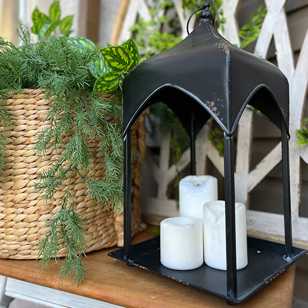 Distressed Black Iron Hanging Lanterns, Set of 2