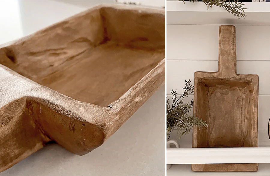 Authentic Handcrafted Wooden Dough Bowls with Handles, Set of 2