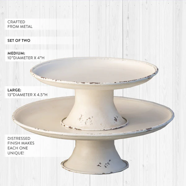 Chippy White Metal Pedestals, Set of 2