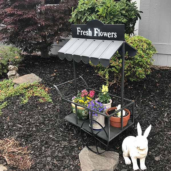 Farmhouse Iron Flower Cart with Roof