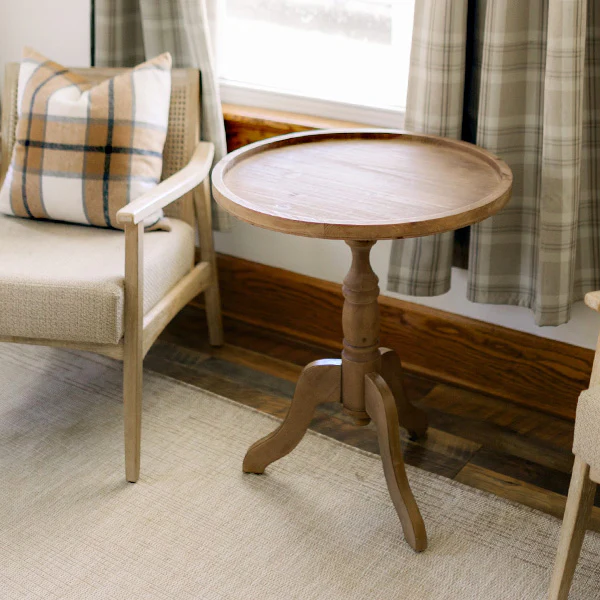 Round Wood Side Table with Spindle Base