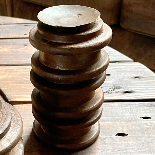 FOUND Repurposed Yarn Spool Antique Candle Holders, Set of 2