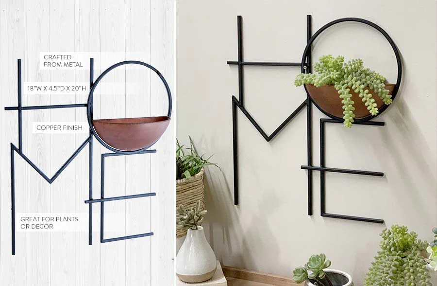 Home Sign with Copper Planter