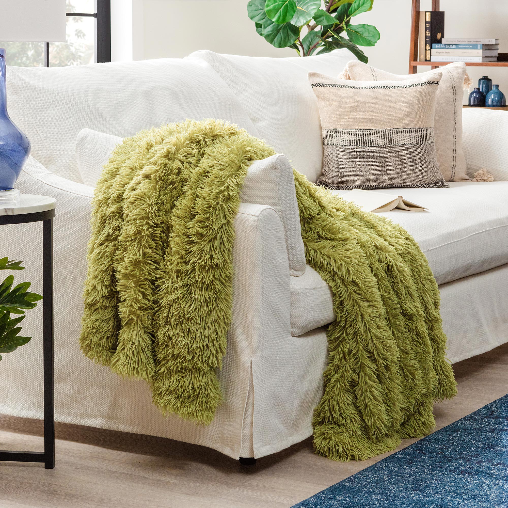 Solid Faux Long Fur Throw Blanket